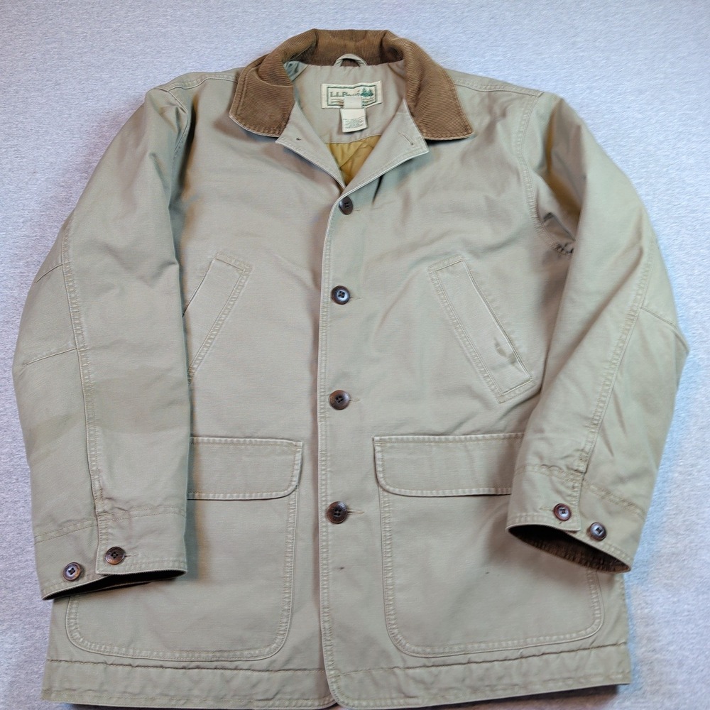 Vintage L.L.Bean Barn Coat Mens M Tan Canvas Thinsulate Corduroy Collar Field